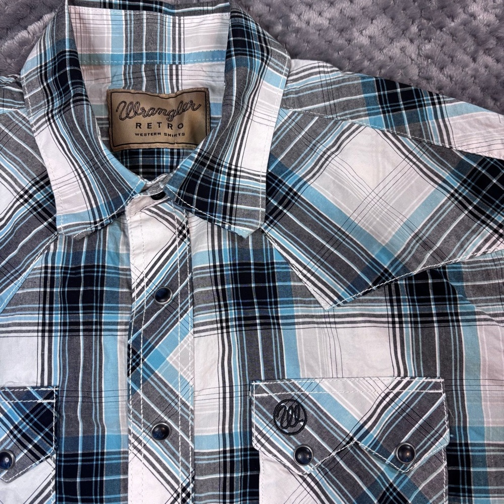 Wrangler Retro Men's‎ Blue Plaid Shirt Pearl Snap